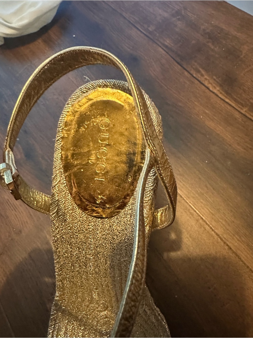 Gucci Metallic Gold Espadrille Wedge Sandal - Picture 3 of 4